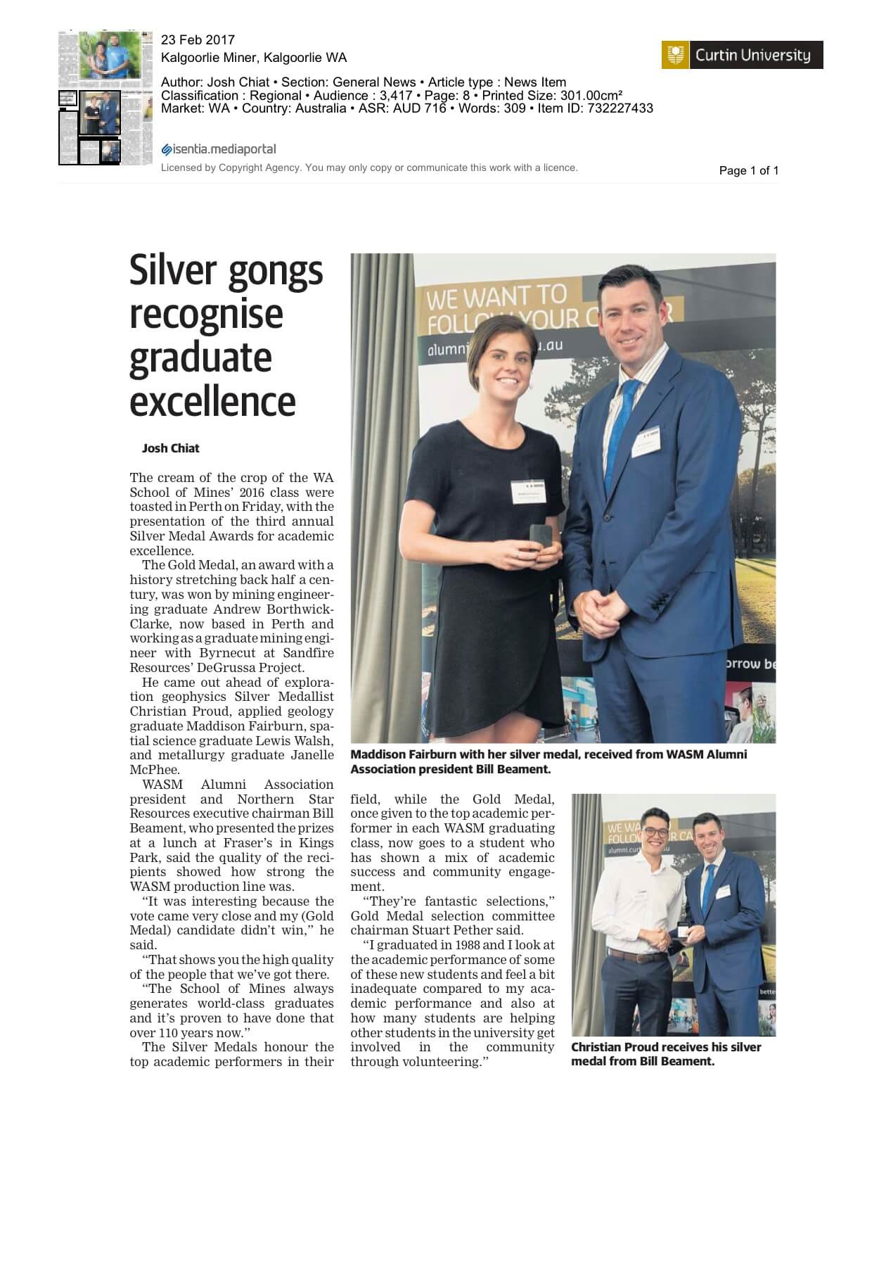 Silver Medal Recipients